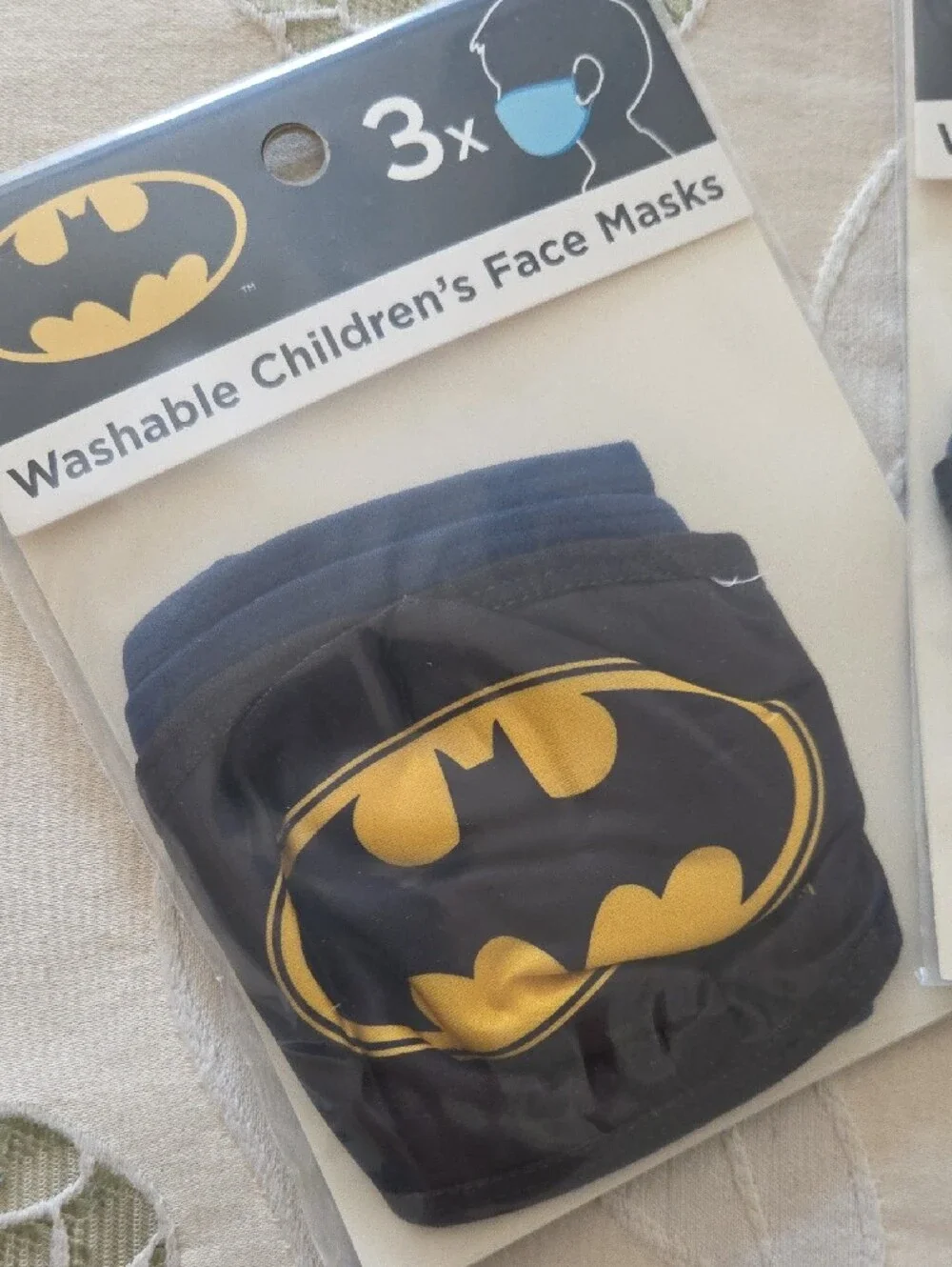 🌟Bundle Of 9 Batman Kids Reusable Face Masks – Black / Yellow Logo (3 -3 Packs)